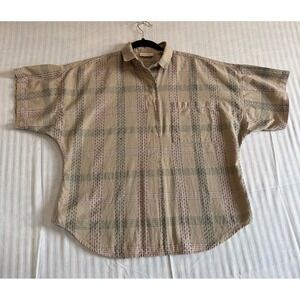 Hunters Glen Mens Tan Plaid Short Sleeve Cotton Pullover Shirt Large